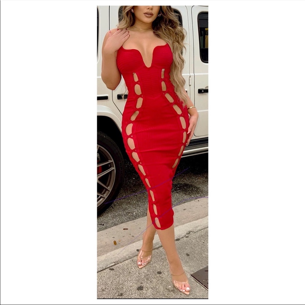 NEW! XL cut out midi bodycon RED dress!